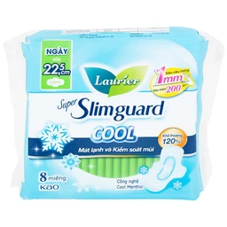 Băng vệ sinh Laurier Super Slimguard Cool Kao kháng khuẩn 99,99%, ngăn nấm Candida (1mm - 8 miếng)