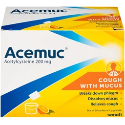 Thuốc cốm Acemuc Kids 200mg Sanofi long đàm, tiêu nhầy, giảm ho (30 gói x 1g)
