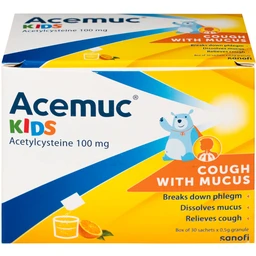 Thuốc cốm Acemuc Kids 100mg Sanofi long đàm, tiêu nhầy, giảm ho (30 gói x 0.5g)