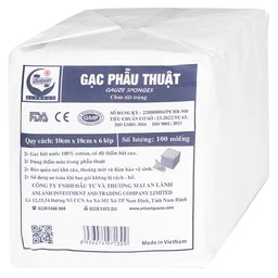 Gạc phẫu thuật An Lành 10x10cm x 6 lớp (100 miếng) dùng thấm máu trong phẫu thuật