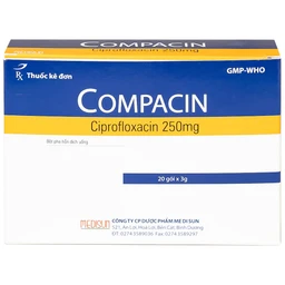 Bột pha hỗn dịch uống Compacin 250mg Medisun dùng cho các nhiễm khuẩn do các vi khuẩn nhạy cảm (20 gói)