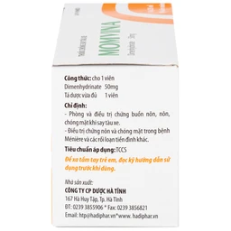 Thuốc chống say tàu xe Momvina Hadiphar điều trị chứng buồn nôn, nôn, chóng mặt (25 vỉ x 4 viên)