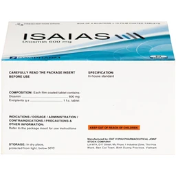 Thuốc Isaias 600mg Davipharm điều trị triệu chứng suy tuần hoàn tĩnh mạch mạn tính (6 vỉ x 10 viên)