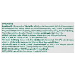 Thuốc Livolin Forte Mega We Care điều trị viêm gan cấp, bán cấp và viêm gan mạn tính, xơ gan (3 vỉ x 10 viên)