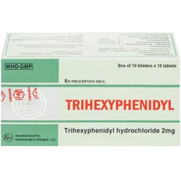 Thuốc Trihexyphenidyl 2mg Khánh Hòa điều trị phụ trợ hội chứng Parkinson (10 vỉ x 10 viên)