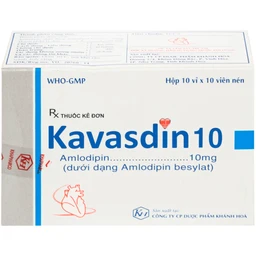 Viên nén Kavasdin 10mg Khapharco điều trị tăng huyết áp ở người đau thắt ngực ổn định (10 vỉ x 10 viên)