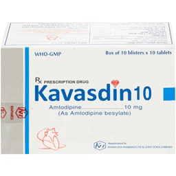 Viên nén Kavasdin 10mg Khapharco điều trị tăng huyết áp ở người đau thắt ngực ổn định (10 vỉ x 10 viên)