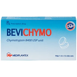 Thuốc Bevichymo Chymotrypsin 8400 USP Mediplantex điều trị các trường hợp phù nề sau chấn thương, phẫu thuật, bỏng (1 vỉ x 12 viên)