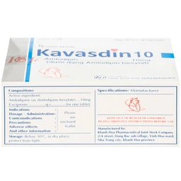 Viên nén Kavasdin 10mg Khapharco điều trị tăng huyết áp ở người đau thắt ngực ổn định (10 vỉ x 10 viên)