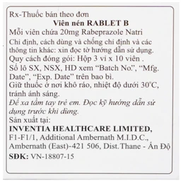 Thuốc Rablet-B Inventia điều trị loét do hội chứng trào ngược dạ dày, thực quản (3 vỉ x 10 viên)