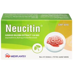Thuốc Neucitin 120mg Mediplantex điều trị mất trí nhớ ngắn hạn (6 vỉ x 10 viên)