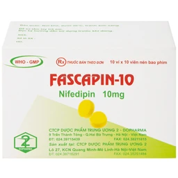 Thuốc Fascapin-10 Nifedipin Trung Ương 2 dự phòng đau thắt ngực, cao huyết áp (10 vỉ x 10 viên)