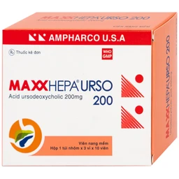 Thuốc Maxxhepa Urso 200 Ampharco điều trị xơ gan do mật nguyên phát, tan sỏi túi mật cholesterol (3 vỉ x 10 viên)