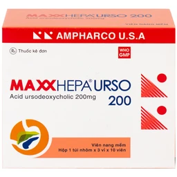Thuốc Maxxhepa Urso 200 Ampharco điều trị xơ gan do mật nguyên phát, tan sỏi túi mật cholesterol (3 vỉ x 10 viên)