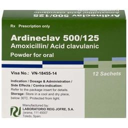 Bột pha hỗn dịch uống Ardineclav 500/125 Laboratorio Reig Jofre điều trị ngắn ngày nhiễm khuẩn (12 gói)