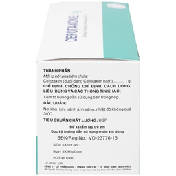 Bột pha tiêm Cefotaxone 1g Bidiphar điều trị các bệnh nhiễm khuẩn nặng (10 lọ)