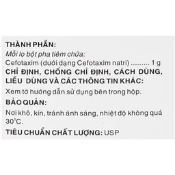 Bột pha tiêm Cefotaxone 1g Bidiphar điều trị các bệnh nhiễm khuẩn nặng (10 lọ)