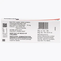 Thuốc Noklot 75mg Zydus phòng ngừa biến cố xơ vữa động mạch (3 vỉ x 10 viên)