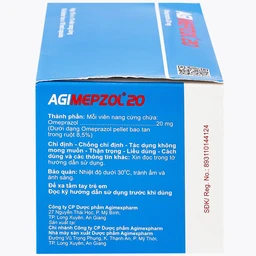 Thuốc Agimepzol 20 Agimexpharm điều trị loét tá tràng, phòng ngừa tái phát loét tá tràng (10 vỉ x 10 viên)