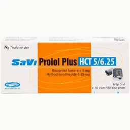 Thuốc Savi Prolol Plus HCT 5/6.25 kiểm soát tình trạng tăng huyết áp (3 vỉ x 10 viên)