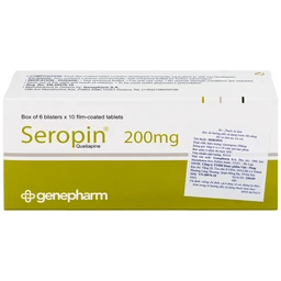 Thuốc Seropin 200mg Genepharm điều trị tâm thần phân liệt, hưng cảm lưỡng cực, trầm cảm lưỡng cực (6 vỉ x 10 viên)