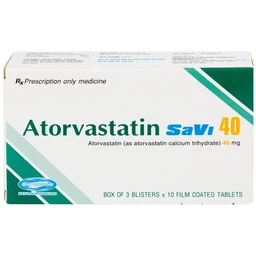 Thuốc Atorvastatin 40mg Savi điều trị rối loạn lipid máu, mỡ máu, cholesterol máu cao (3 vỉ x 10 viên)