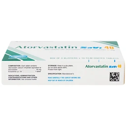 Thuốc Atorvastatin 40mg Savi điều trị rối loạn lipid máu, mỡ máu, cholesterol máu cao (3 vỉ x 10 viên)