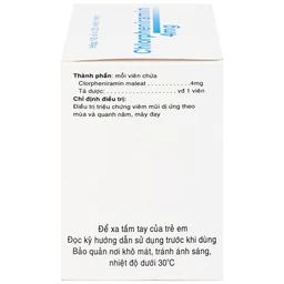 Thuốc Chlorpheniramin 4mg Fourdiphar điều trị viêm mũi dị ứng, mày đay (10 vỉ x 20 viên)