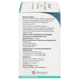 Thuốc Epclusa 400mg/100mg Gilead điều trị viêm gan C mãn tính (28 viên)