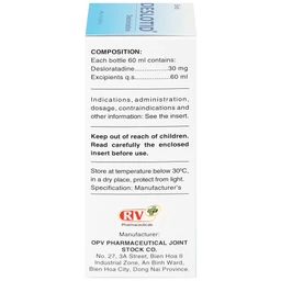 Siro Deslotid OPV trị viêm mũi dị ứng, phản ứng dị ứng da (60ml)