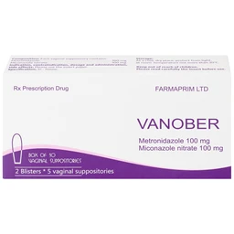 Viên đặt âm đạo Vanober Farmaprim điều trị viêm âm đạo khí hư, ngứa rát (2 vỉ x 5 viên)