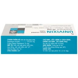 Thuốc Univixin Clopidogrel 75mg Korea United giảm các biến cố do xơ vữa động mạch (3 vỉ x 10 viên)