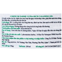Gel tắm gội cho bé Corine de Farme Baby Ultra Rich Cleansing Gel dịu nhẹ dành cho mọi loại da (250ml)