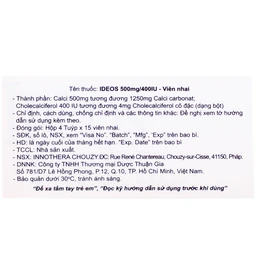 Thuốc Idéos 500mg/400IU Innotech bổ sung Vitamin D và Canxi, điều trị bệnh loãng xương (4 tuýp x 15 viên)