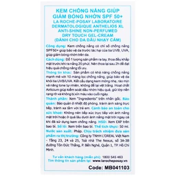 Kem chống nắng giảm bóng nhờn La Roche-posay Laboratoire Dermatologique Anthelios Xl Anti-shine Non-perfumed Dry Touch Gel-cream SPF 50+ PA++++ 50ml