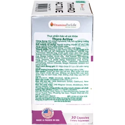 Viên uống bổ sung L-Tyrosine, I-ốt, hỗ trợ tăng cường chức năng tuyến giáp Thyro Active Vitamins For Life (Hộp 30 viên) 8