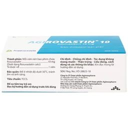 Thuốc Agirovastin 10 Agimexpharm điều trị tăng cholesterol máu (6 vỉ x 10 viên)