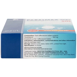 Viên sủi Effer-Paralmax 500 Boston giảm các chứng đau nhẹ đến vừa, đau đầu, đau răng (5 vỉ x 4 viên)