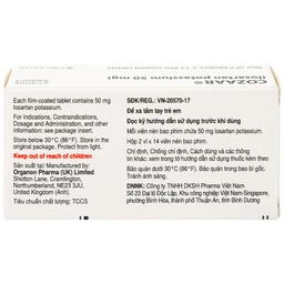 Thuốc Cozaar 50mg Organon điều trị tăng huyết áp và bảo vệ thận từ tổn thương do bệnh tiểu đường (2 vỉ x 14 viên)