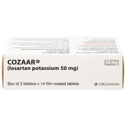 Thuốc Cozaar 50mg Organon điều trị tăng huyết áp và bảo vệ thận từ tổn thương do bệnh tiểu đường (2 vỉ x 14 viên)