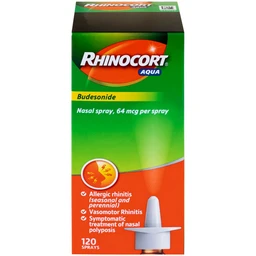 Thuốc Rhinocort Aqua 64mcg McNeil điều trị trong các trường hợp viêm mũi dị ứng quanh năm và viêm mũi dị ứng theo mùa (120 liều)