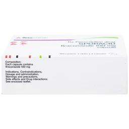 Thuốc Sporacid Itraconazole 100mg Dexa điều trị nấm candida âm hộ, âm đạo (3 vỉ x 4 viên)