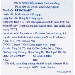 Dung dịch bôi ngoài da Remowart Farmalabor điều trị mụn cóc, chai chân và chai sần trên da (10ml)