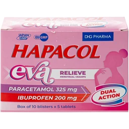 Thuốc Hapacol Eva giảm đau bụng kinh Dhg Pharma (10 vỉ x 5 viên)