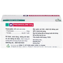 Thuốc Prednisolone 5mg TV.Pharm chống viêm, chống dị ứng và ức chế miễn dịch (10 vỉ x 20 viên)