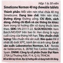 Viên nhai Simeticone Normon 40mg chống đầy hơi và chướng bụng (Lọ 30V)