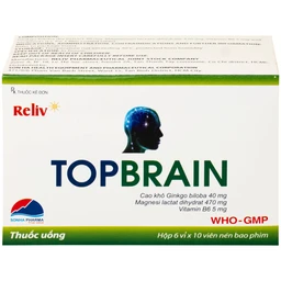 Thuốc Topbrain Reliv điều trị suy nhược thần kinh, giúp tăng tuần hoàn não, tăng cường trí nhớ (6 vỉ x 10 viên)