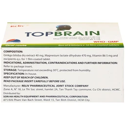 Thuốc Topbrain Reliv điều trị suy nhược thần kinh, giúp tăng tuần hoàn não, tăng cường trí nhớ (6 vỉ x 10 viên)