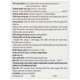 Viên uống giúp làm đẹp da, cải thiện sức khỏe da Natural Vitamin E 400 IU NatureCare (60 viên)