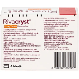 Thuốc Rivacryst 15Mg Dự Phòng Huyết Khối, Giảm Nguy Cơ Đột Quỵ  ( 1 Vỉ X 14 Viên)